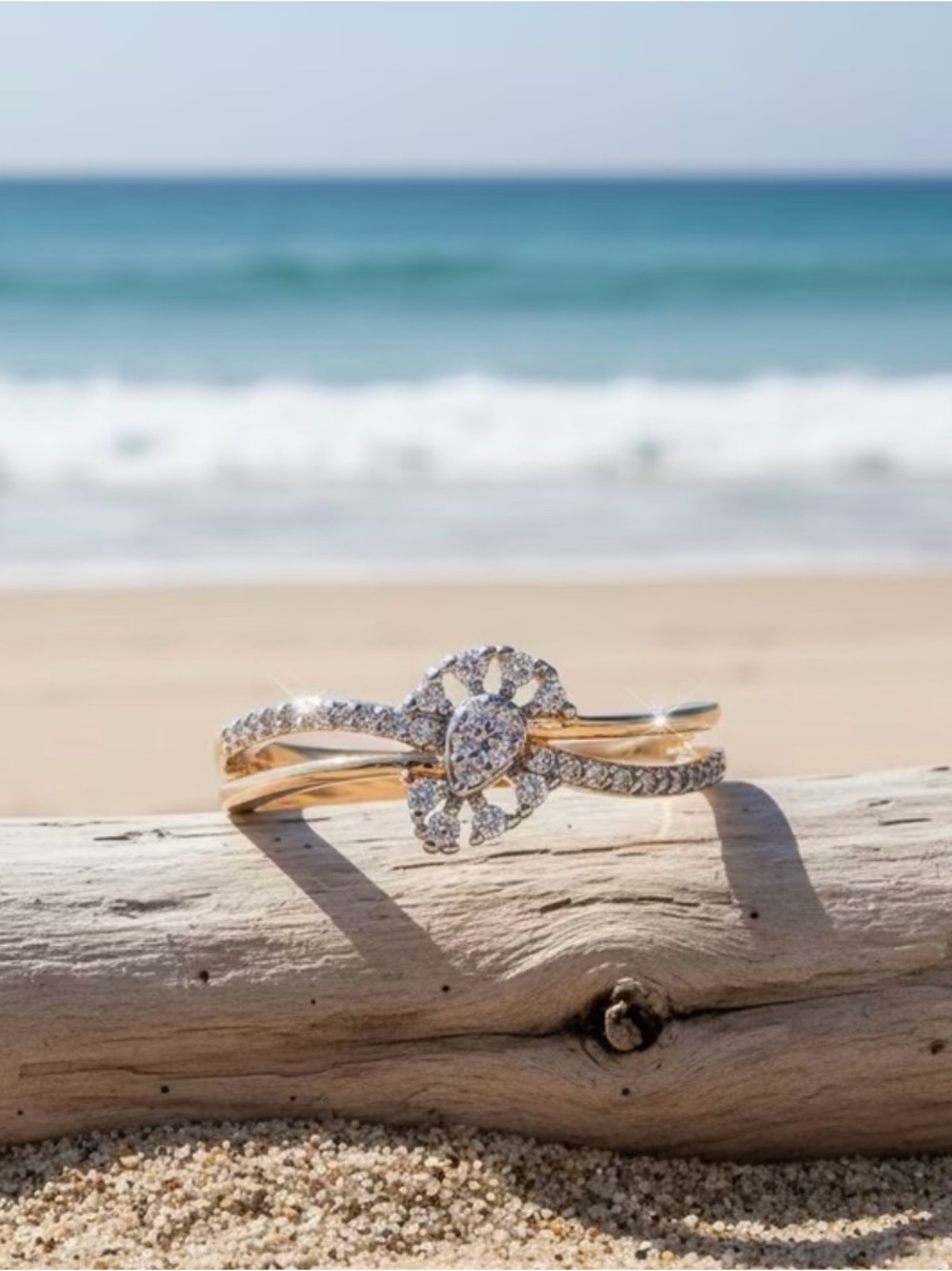 Rose Gold Floral Halo Diamond Ring. - Picture 4 of 8